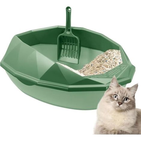 1 bac à litière pour chat, ouvert et semi-fermé, anti-éclaboussures, avec grille anti-suivi, adapté aux chatons, chats âgés et chats fragiles