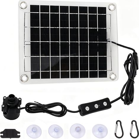 Pompe de fontaine solaire, 20W DC 12V Panneau solaire Pompe à eau Kit de fontaine submersible réglable pour salle de pêche d'irrigation du bain d'oiseaux (1/5)