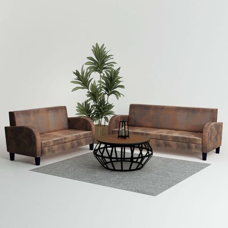 2 pcs Ensemble de canapé, Canapés droit, Canapés relax Moderne pour salon Chambre Daim synthétique Marron MJU2110 (1/5)