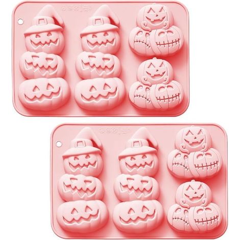 Lot de 2 moules silicone de cuisson Halloween réutilisables à motifs citrouilles empilées originaux, moules flexibles pour chocolat, bonbons, pâte à sucre, gelée, biscuits, glaçons et snacks DIY faits (1/5)