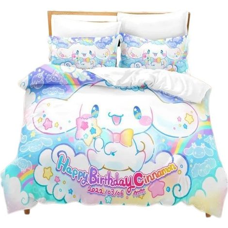 Parure de lit 3 pièces, motif cannelle bleu clair, microfibre, pour petites filles, 260 x 220 cm (1/5)