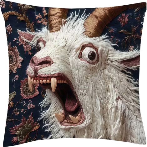 Quadratische Schutzhülle „Schreiende Ziege“ (45 x 45 cm) mit witzigem Tiermotiv, ideal für Sofa, Wohnzimmer, Sessel oder Studentenzimmer. (1/5)