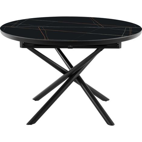 Table de salle à manger extensible ronde céramique effet marbre noir 120-160 cm - PANGIVO (1/5)