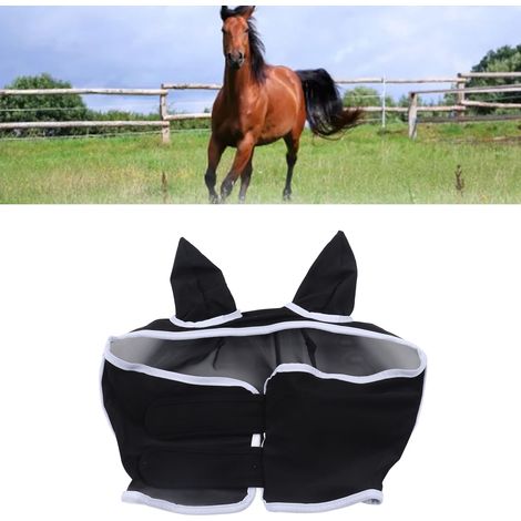 Masque respirant pour cheval, anti-moustiques, couvre-tête pour cheval, masque de vol élastique pour cheval, noir (1/5)