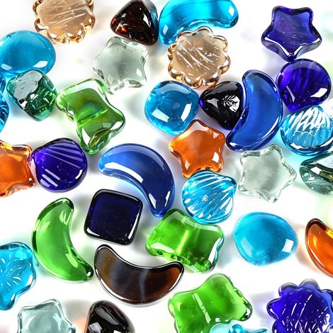 Lot de 800 g de grands galets en verre multicolores de 25 à 45 mm pour vases, plantes et aquariums - Pierres de cristal décoratives pour décoration de mariage et de maison (1/5)