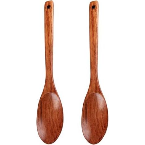 2pcs cuillères de service en bois, cuillères en bois de 13 pouces long pour cuisiner des servistes à mélange ustensiles cuisine (1/5)