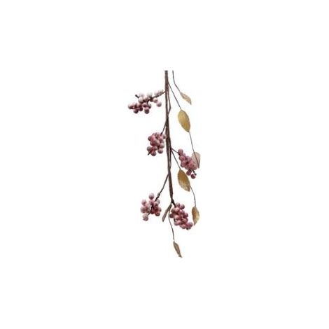 GHIRLANDA BACCHE GLITTERATE FOGLIE DORATE H120CM.