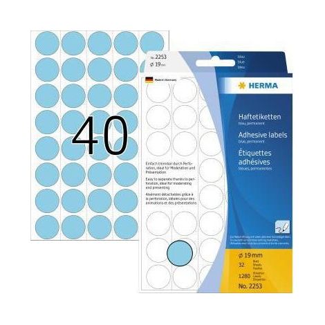 Markierungspunkt 19mm Papier blau 1.280 Etik./Pack. 19mm Papier blau 1.280 Etik./Pack. (1/4)