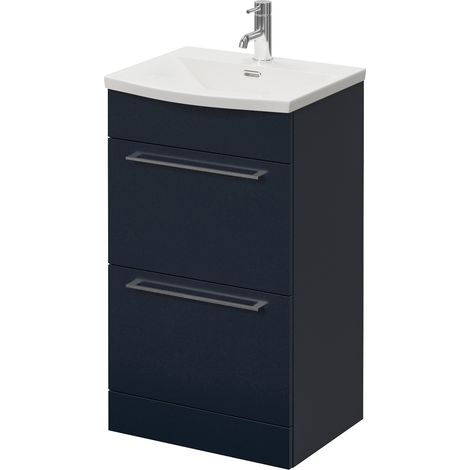 Napoli 390 Deep Blue 500mm 2 Drawer Vanity Unit with Arc Basin - 500mm - Chrome 320mm Handle