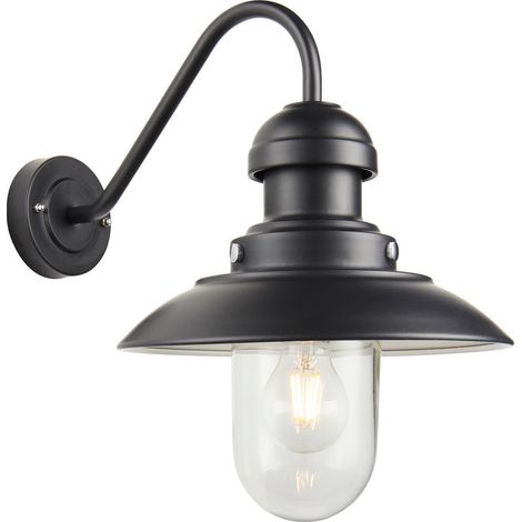 Endon Hereford Applique murale d'extérieur traditionnelle avec abat-jour en verre noir mat, IP44