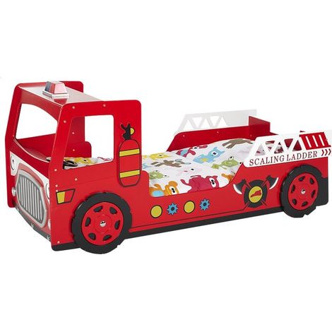 Lit enfant camion de pompier 90x200 avec LED – Sommier inclus (1/4)