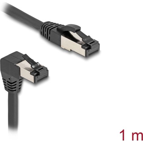 Delock Cable de red RJ45 Cat.8.1 S/FTP 90Â° acodado hacia abajo / recto 1 m negro