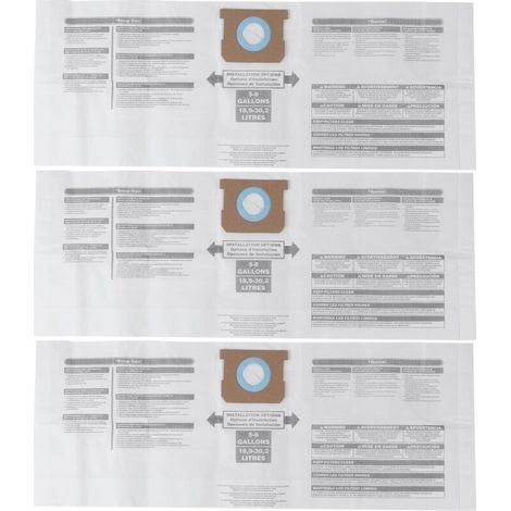 Pack of 3 replacement bags for Shop-Vac vacuum cleaners 90661 and 906-61.-AquaForge (1/5)