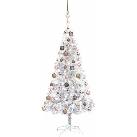 Set Albero Natale Artificiale LED e Palline Argento 150cm PET (1/5)