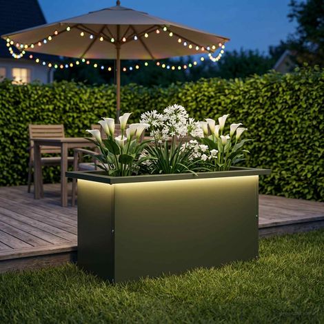 vidaXL Jardinera para jardín con luces LED Verde oliva 30 x 60 x 30 cm (1/5)