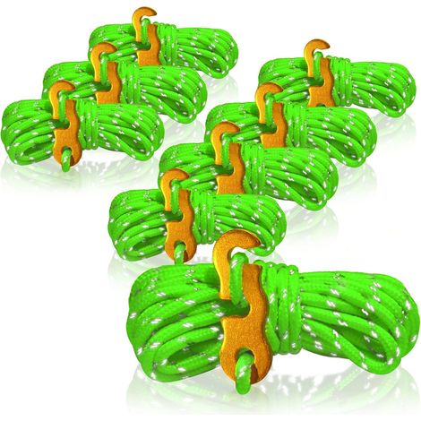 8x Hauban, Corde réfléchissante, Boucle aluminium, Tendeur réglable, Pour camping et tente