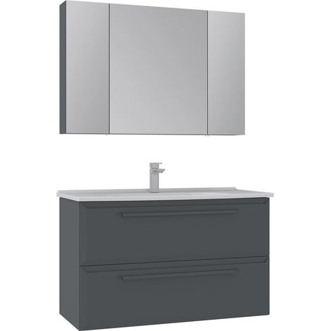Ensemble Meuble Vasque avec Miroir (2 Pièces) "Nuvola 100 v2" - 100 x 50 x 62 cm - Anthracite (1/3)