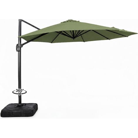 Sombrilla octogonal de aluminio de 350 cm de diámetro con eje descentrado, color verde CASTILLO