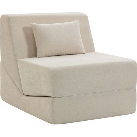 Canapé-Lit Pliant 3 en 1, Chauffeuse 1 Place Convertible en Chenille, Coussin et Dossier, Compressé Sans Montage, Beige (1/5)