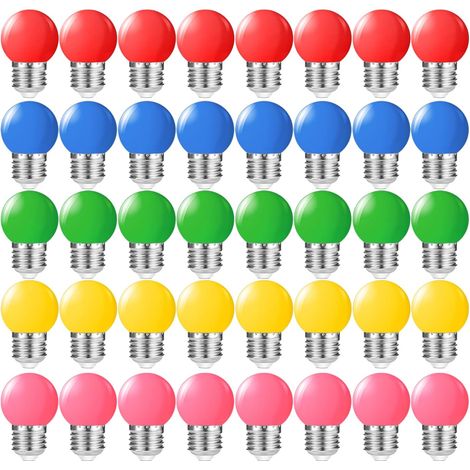 40 pcs E27 Led multicolore 1W ampoules colorées Led ampoules colorées Déco,rouge, jaune, bleu, vert et rose,pour Noël mariage fête,AC 230V