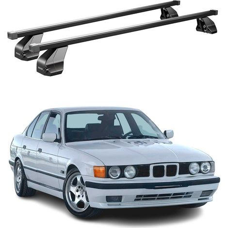OMAC Dachträger Querträger Stahl für BMW 5er E39 Limo 1995-2003 – Abschließbar – City-Crash-getestet – DIN 75302:2019 – ISO/PAS 11154:2006 – Max. 75 kg Schwarz (1/5)