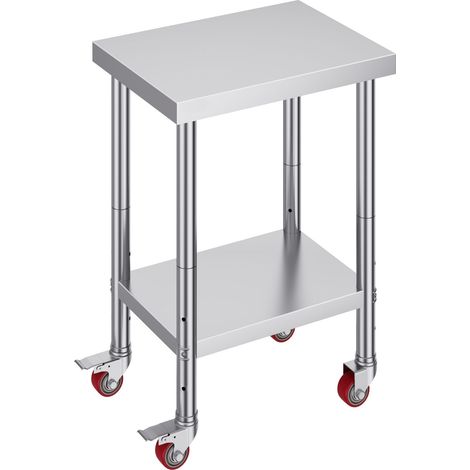Table de travail en acier inoxydable 60x45x86 cm, capacité 318 kg, 4 roulettes, 3 hauteurs réglables, idéale pour cuisine pro et restaurant, argent. (1/5)