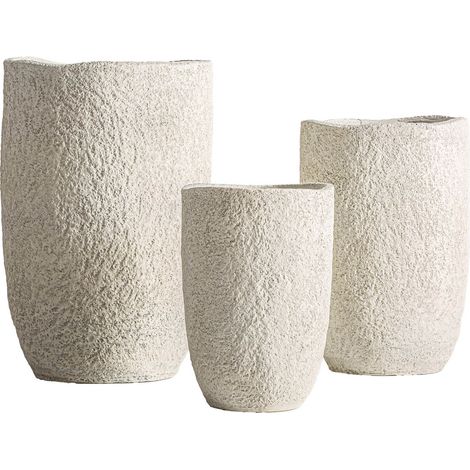 Lot de 3 cache-pots minimalistes en céramique finition brute blanc cassé - Blanc cassé finition brute (1/2)