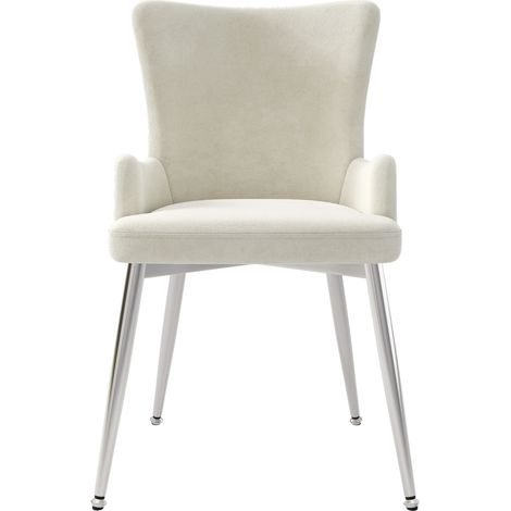 Lot de 2 chaises en velours beige avec pieds métalliques argentés pour salle à manger (1/5)
