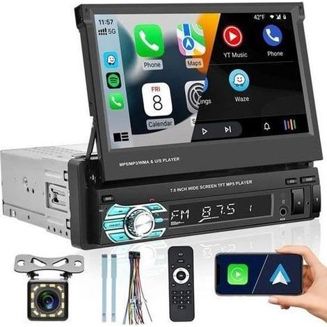 Cellfast – Autoradio Carplay 7 pouces – Écran tactile rétractable – Bluetooth – Entrée caméra de recul – USB-TF – Mirror Link – Audio haute définition (1/4)