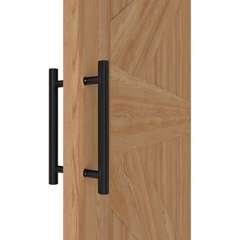 Poignée de Porte Coulissante 30 cm, Noire Mate, Ronde, Double Face Acier Inoxydable 304 Robuste, Entraxe 20 cm, Pour Portes de Grange, d'Entrée, Coulissantes et Extérieures de 2-5 cm (1/5)