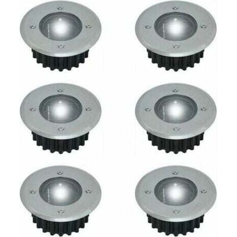 Set mit 6 runden 85-mm-Solar-LED-Einbaustrahlern – Edelstahl – Wetterfest – 8 Stunden Akkulaufzeit – Weißes Licht