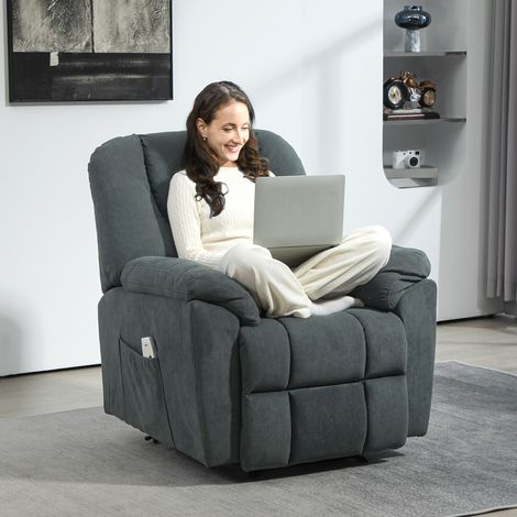 Poltrona TV elettrica reclinabile con funzione reclinabile, funzione riscaldante, poltrona massaggiante con tasca laterale, reclinabile con porte USB, molle insacchettate per soggiorno, grigio scuro (1/5)