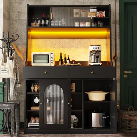 Armario alto con LED y almacenaje ajustable negro OKMYHOME (1/5)