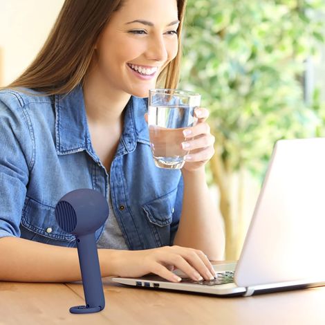 Mini Ventilateur Portable Turbo – Sans Lames USB Rechargeable Silencieux,avec Mousqueton – Appareil École ,Voyage – Bleu (1/4)