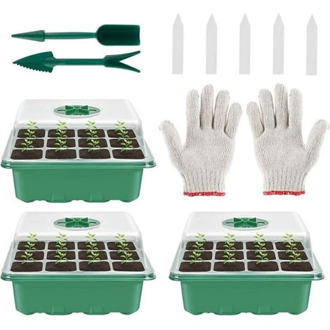 Mini serre d'intérieur pour plantes, plateau de germination, boîte de culture résistante - Avec 2 outils, 5 étiquettes et 1 gant (1/5)