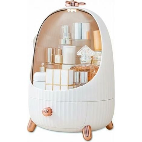 Organisateur Maquillage Avec Lumière Led Tiroirs Rangement Bijoux En Plastique Boîte Rangement Cosmétiques Anti-Poussière Conteneur Divers Pour La Maison Boite - M - Blanc (1/5)