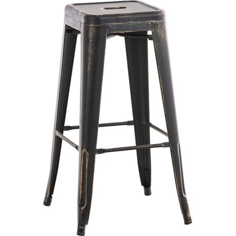 Taburete de bar apilable con reposapiés diseño industrial metal negro y dorado 100000036 (1/5)