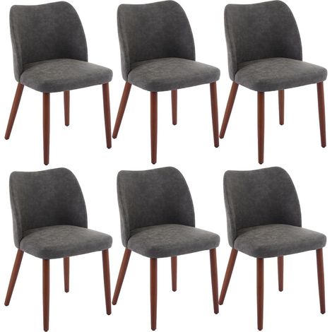 Lot de 6 Chaise de salle à manger - Revêtement synthétique - 48x51x75cm - grisfe (1/5)