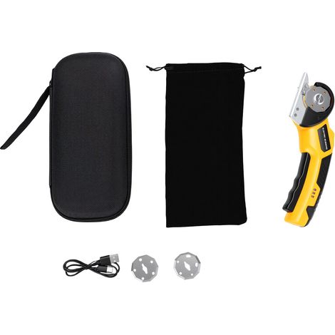 Ciseaux électriques avec éclairage LED, verrouillage de sécurité, cutter sans fil rechargeable pour carton, tissu, tapis et cuir, batterie 2000 mAh, jaune (1/5)