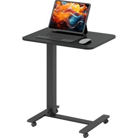 Bureau assis-debout réglable mobile en C avec 4 roulettes, plateau bois noir, hauteur 73 à 110 cm, pour travailler assis ou debout - CHICFURN (1/5)