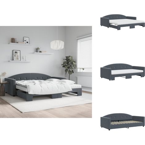 Lit de jour et gigogne et matelas gris foncé 100x200 cm velours - Lit De Jour Avec Lit Gigogne - Lits De Jour Avec Lits Gigognes - Canapé-lit - Lit D'appoint (1/5)