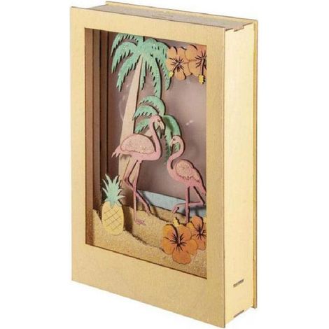 Cadre décoratif en bois à motif 3D - 20 x 30 x 6,7 cm - Flamant (1/4)