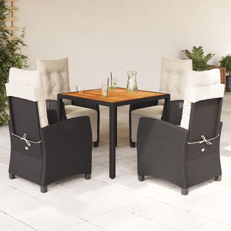 vidaXL 5-tlg. Garten-Essgruppe mit Kissen Schwarz Poly Rattan (1/5)