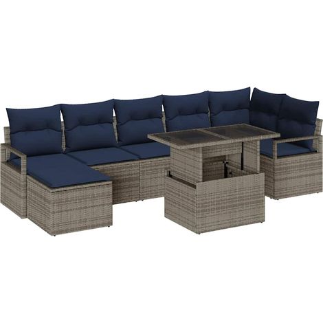 Garden Sofa Set 8 pcs Grey and Navy Blue Poly Rattan vidaXL (1/5)