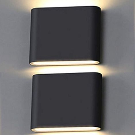 Set mit 2 6-W-Außenwandleuchten, moderne LED-Wandleuchten aus Aluminium, geeignet für den Innen- und Außenbereich, IP65, warmweißes Licht 3000K (Schwarz) (1/5)