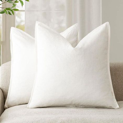 Lot de 2 housses de coussin décoratives douces style bohème, style ferme, neutre, pour chaise, canapé, chambre à coucher, salon, décoration d'intérieur, 45,7 x 45,7 cm, blanc crème (1/5)
