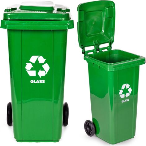 Contenedor de basura de vidrio verde de 120 l con ruedas de goma (1/5)