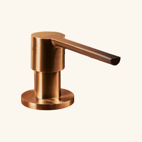 Distributeur de savon encastrable inox massif – Rechargement par tête amovible – Revêtement PVD cuivre – Flacon pompe 300ml – Luisina
