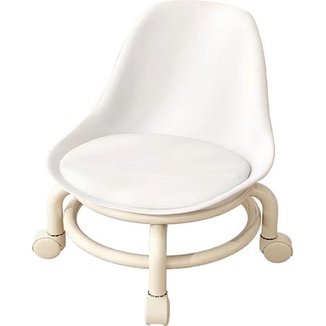 Tabouret roulant bas pour enfant avec dossier, roulettes universelles, siège à roulettes, marchepied, blanc (1/5)