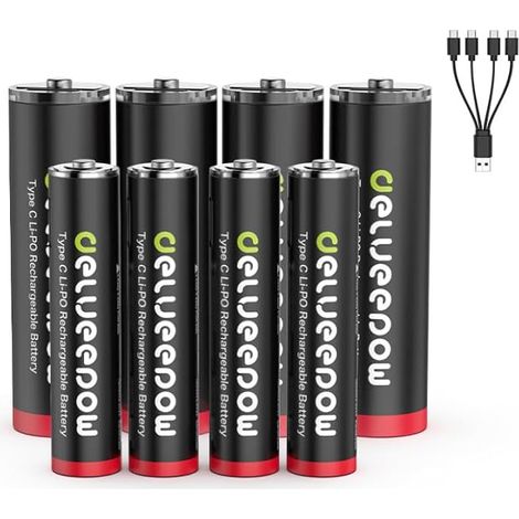 Pile AA Lithium Rechargeable 3400mWh 4PCS avec Pile Rechargeable AAA 1200mWh 4PCS 1,5V USB C Port 1500 Cycles (1/5)
